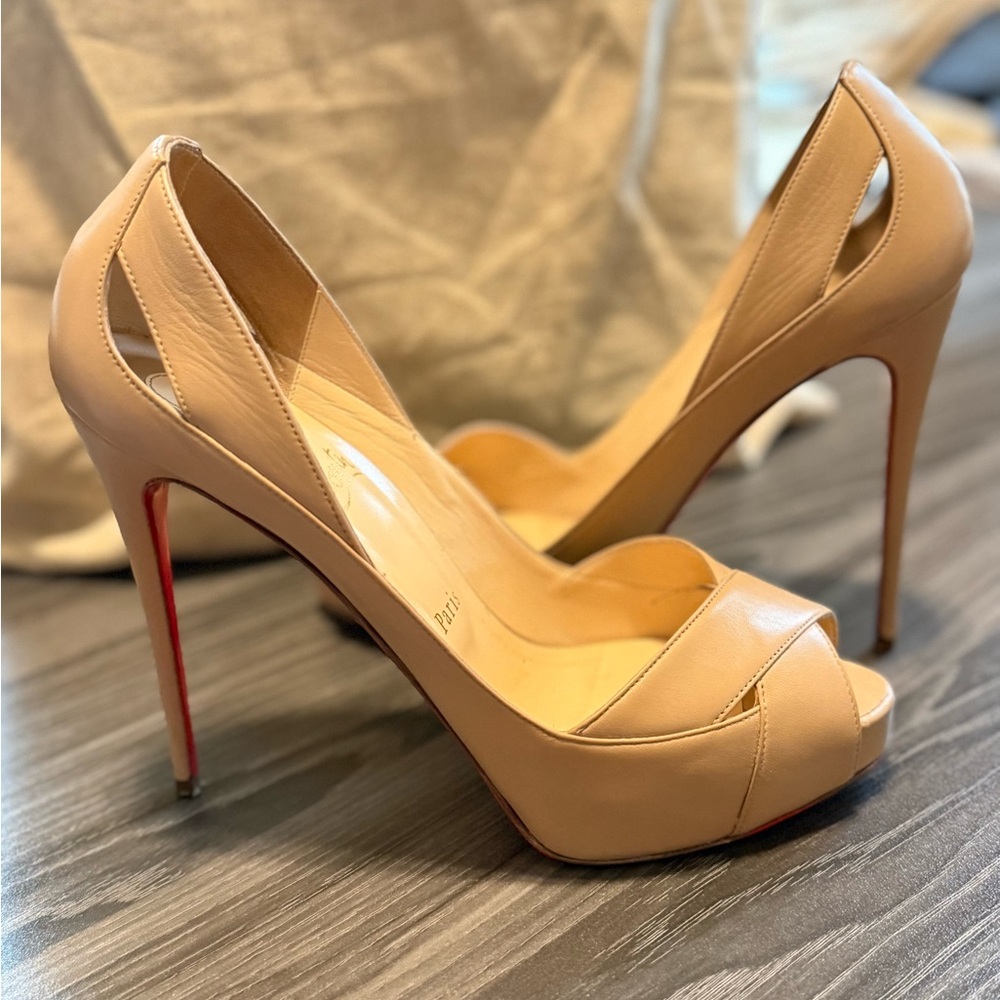 Christian Louboutin Nude Peep-Toe Heels